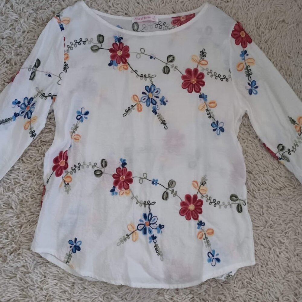 Ana & Rose Floral Embroidered Blouse Women S Sheer Boho Peasant Cottagecore